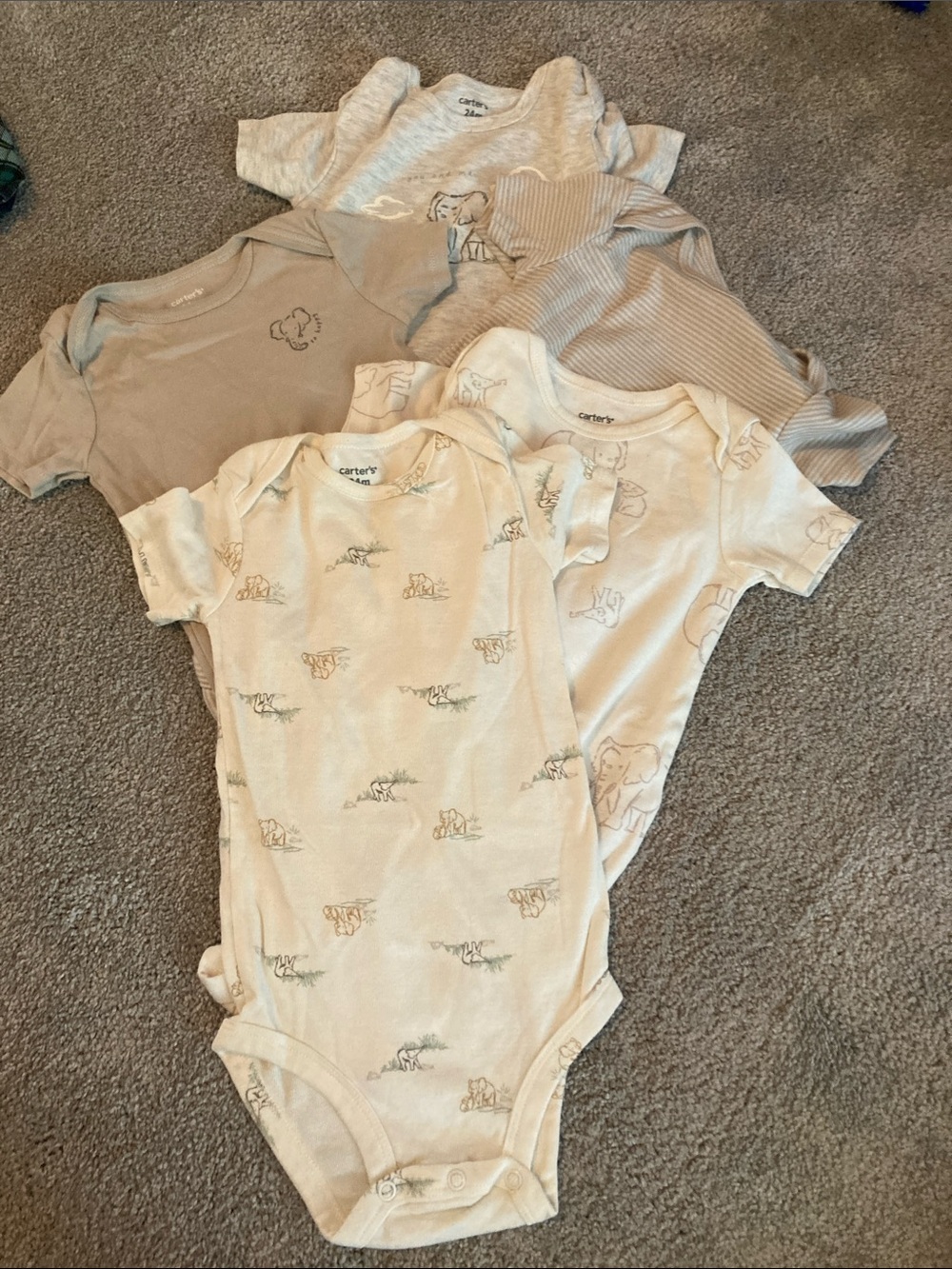 5 pack Carter's Cream & Tan Neutral Baby Bodysuit Set
